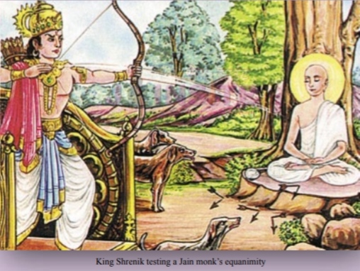 King Shrenik testing a Jain monk’s equanimity