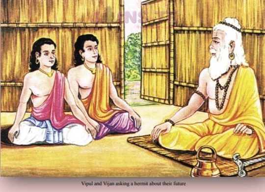 Vipul and Vijan asking a hermit about their future