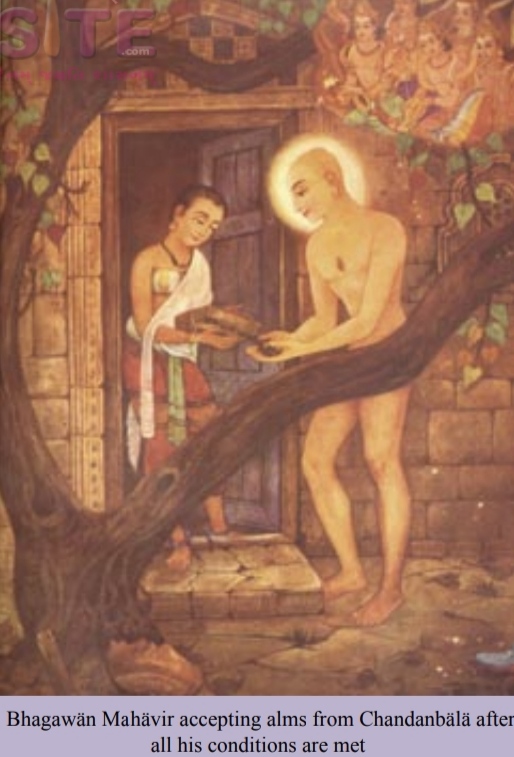 Bhagawän Mahävir accepting alms from Chandanbälä after all his conditions are met